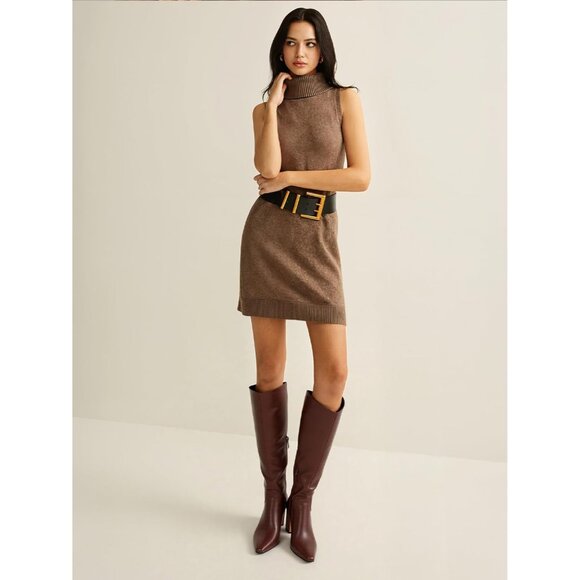 Women's Knee High Brown Boots Square Toe Chunky Heel Wide Calf Tall Zipper Boots - Picture 6 of 7